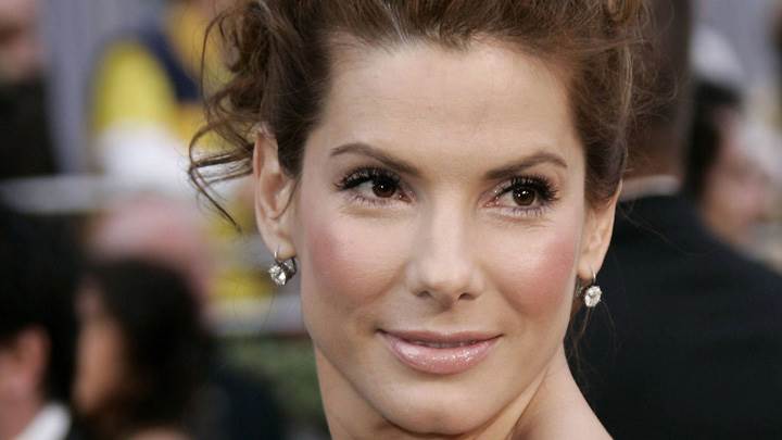 Sandra Bullock Smiling Glossy Wet Lips Looking Back Face Closeup